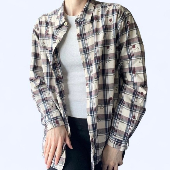 Northern Reflections Womens Cabin Core Floral Plaid Button Up Shirt Country M - Picture 2 of 10